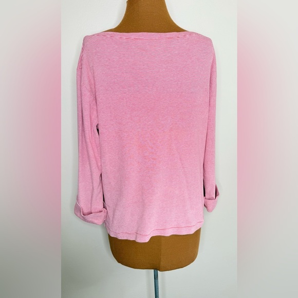 Chico's Red White Micro Striped Boat Neck Pullover Top Size Large - Picture 3 of 7